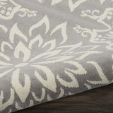 Nourison Jubilant Floral Ivory/Grey 8' x Round Area-Rug, Easy-Cleaning, Non Shedding, Bed Room, Living Room, Dining Room, Kitchen (8 Round)