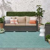 Nourison Versatile Indoor/Outdoor Aqua/Teal 8' x 10' Area-Rug, Easy-Cleaning, Non Shedding, Bed Room, Living Room, Dining Room, Deck, Backyard, Patio, High Traffic Area (8x10)