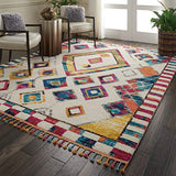 Nourison Moroccan Casbah Bohemian Ivory/Multicolor 7'10" x 10'6" Area Rug, Easy-Cleaning, Non Shedding, Bed Room, Living Room, Dining Room, Kitchen (8x11)