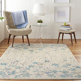 Nourison Tranquil Floral Ivory 6' x 9' Area -Rug, Easy -Cleaning, Non Shedding, Bed Room, Living Room, Dining Room, Kitchen (6x9)