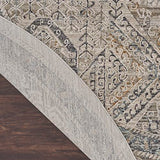 Nourison Nyle Traditional Ivory/Grey/Blue 7'10" x Round Area Rug, Easy Clean, Non Shedding, Bed Room, Living Room, Dining Room, Kitchen (8 Round)