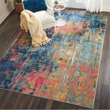 Nourison Celestial Blue/Yellow 7'10" x 10'6" Area Rug, Contemporary, Abstract, Easy Cleaning, Non Shedding, Bed Room, Living Room, Dining Room, Kitchen, (8' x 11')