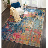 Nourison Celestial Blue/Yellow 7'10" x 10'6" Area Rug, Contemporary, Abstract, Easy Cleaning, Non Shedding, Bed Room, Living Room, Dining Room, Kitchen, (8' x 11')