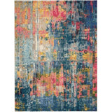Nourison Celestial Blue/Yellow 7'10" x 10'6" Area Rug, Contemporary, Abstract, Easy Cleaning, Non Shedding, Bed Room, Living Room, Dining Room, Kitchen, (8' x 11')