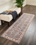 Nourison Reseda Traditional Sky 2'3'' x 7'6'' Area-Rug, Easy-Cleaning, Non Shedding, Bed Room, Living Room, Dining Room, Kitchen (2x8)