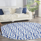 Nourison Whimsicle Diamond Ivory Blue 8' x Round Area Rug, Easy Cleaning, Non Shedding, Bed Room, Living Room, Dining Room, Kitchen (8 Round)