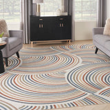 Nourison Astra Machine Washable Abstract Ivory/Multi 7'10" x 10' Area-Rug, Easy-Cleaning, Non Shedding, Bedroom, Living Room, Dining Room, Kitchen