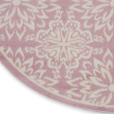 Nourison Jubilant Floral Ivory/Pink 8' x Round Area-Rug, Easy-Cleaning, Non Shedding, Bed Room, Living Room, Dining Room, Kitchen (8 Round)