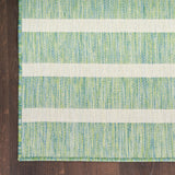 Nourison Positano 4' x 6' Area Rug, Blue Green Ivory, Striped, Modern, Easy Cleaning, Non Shedding, Indoor/Outdoor, Bedroom, Living Room, Dining Room, Deck, Patio