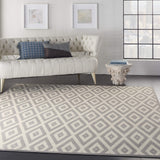 Nourison Grafix Mid-century White/Grey 7'10" x 9'10" Area Rug, Easy Clean, Non Shedding, Bed Room, Living Room, Dining Room, Kitchen (8x10)