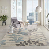 Nourison Tranquil Botanical Ivory/Light Blue 8' x 10' Area -rug, Easy -cleaning, Non Shedding, Bed Room, Living Room, Dining Room, Kitchen (8x10)