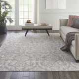 Nourison Jubilant Damask Grey 7' x 10' Area Rug, Easy Clean, Non Shedding, Bed Room, Living Room, Dining Room, Kitchen (7x10)