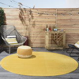 Nourison Essentials Indoor/Outdoor Yellow 8' x Round Area Rug, Easy Cleaning, Non Shedding, Bed Room, Living Room, Dining Room, Backyard, Deck, Patio (8 Round)