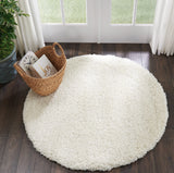 Nourison Malibu Shag Solid Ivory 4' x ROUND Area Rug, Easy -Cleaning, Non Shedding, Bed Room, Living Room, Dining Room, Kitchen (4 Round)