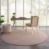 Nourison Jubilant Floral Ivory/Pink 8' x Round Area-Rug, Easy-Cleaning, Non Shedding, Bed Room, Living Room, Dining Room, Kitchen (8 Round)