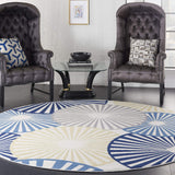 Nourison Grafix Geometric White 8' x Round Area Rug, Easy Clean, Non Shedding, Bed Room, Living Room, Dining Room, Kitchen (8 Round)