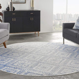 Nourison Whimsicle Tribal Ivory Blue 8' x Round Area Rug, Easy Cleaning, Non Shedding, Bed Room, Living Room, Dining Room, Kitchen (8 Round)