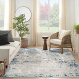Nourison Concerto Distressed Ivory Grey Blue 7'10" x 9'10" Area_Rug, Easy-Cleaning, Non Shedding, Bed Room, Living Room, Dining Room, Kitchen (8x10)