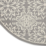Nourison Jubilant Floral Ivory/Grey 8' x Round Area-Rug, Easy-Cleaning, Non Shedding, Bed Room, Living Room, Dining Room, Kitchen (8 Round)