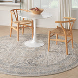 Nourison Nyle Traditional Ivory/Grey/Blue 7'10" x Round Area Rug, Easy Clean, Non Shedding, Bed Room, Living Room, Dining Room, Kitchen (8 Round)