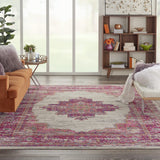 Nourison Passion Ivory/Fuchsia 9' x 12' Area-Rug, Boho, Traditional, Easy-Cleaning, Non Shedding, Bed Room, Living Room, Hallway (9x12)