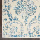 Nourison Jubilant Damask Ivory/Blue 6' x 9' Area -Rug, Easy -Cleaning, Non Shedding, Bed Room, Living Room, Dining Room, Kitchen (6x9)