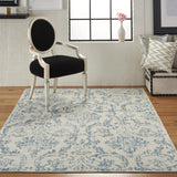 Nourison Jubilant Damask Ivory/Blue 6' x 9' Area -Rug, Easy -Cleaning, Non Shedding, Bed Room, Living Room, Dining Room, Kitchen (6x9)