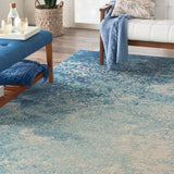 Nourison Passion Navy/Light Blue 6'7'' x 9'6'' Area-Rug, Modern, Abstract, Easy-Cleaning, Non Shedding, Bed Room, Living Room, Dining Room, Kitchen, (7' x 10')