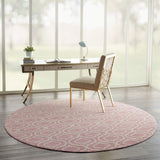 Nourison Jubilant Trellis Pink 8' x Round Area-Rug, Easy-Cleaning, Non Shedding, Bed Room, Living Room, Dining Room, Kitchen (8 Round)
