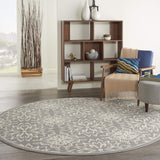Nourison Jubilant Floral Ivory/Grey 8' x Round Area-Rug, Easy-Cleaning, Non Shedding, Bed Room, Living Room, Dining Room, Kitchen (8 Round)