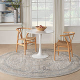 Nourison Nyle Traditional Ivory/Grey/Blue 7'10" x Round Area Rug, Easy Clean, Non Shedding, Bed Room, Living Room, Dining Room, Kitchen (8 Round)