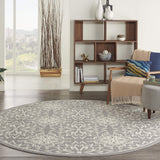Nourison Jubilant Floral Ivory/Grey 8' x Round Area-Rug, Easy-Cleaning, Non Shedding, Bed Room, Living Room, Dining Room, Kitchen (8 Round)