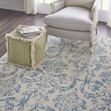Nourison Jubilant Damask Ivory/Blue 8'6" x 12' Area Rug, Easy Clean, Non Shedding, Bedroom, Living Room, Dining Room, Kitchen