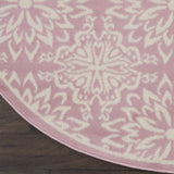 Nourison Jubilant Floral Ivory/Pink 8' x Round Area-Rug, Easy-Cleaning, Non Shedding, Bed Room, Living Room, Dining Room, Kitchen (8 Round)