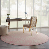 Nourison Jubilant Floral Ivory/Pink 8' x Round Area-Rug, Easy-Cleaning, Non Shedding, Bed Room, Living Room, Dining Room, Kitchen (8 Round)
