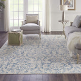Nourison Jubilant Damask Ivory/Blue 8'6" x 12' Area Rug, Easy Clean, Non Shedding, Bedroom, Living Room, Dining Room, Kitchen