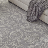 Nourison Jubilant Damask Grey 7' x 10' Area Rug, Easy Clean, Non Shedding, Bed Room, Living Room, Dining Room, Kitchen (7x10)