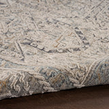 Nourison Nyle Traditional Ivory/Grey/Blue 7'10" x Round Area Rug, Easy Clean, Non Shedding, Bed Room, Living Room, Dining Room, Kitchen (8 Round)