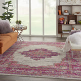 Nourison Passion Ivory/Fuchsia 9' x 12' Area-Rug, Boho, Traditional, Easy-Cleaning, Non Shedding, Bed Room, Living Room, Hallway (9x12)