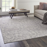 Nourison Jubilant Damask Grey 7' x 10' Area Rug, Easy Clean, Non Shedding, Bed Room, Living Room, Dining Room, Kitchen (7x10)
