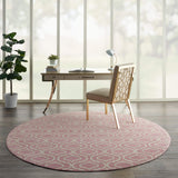 Nourison Jubilant Trellis Pink 8' x Round Area-Rug, Easy-Cleaning, Non Shedding, Bed Room, Living Room, Dining Room, Kitchen (8 Round)