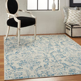 Nourison Jubilant Damask Ivory/Blue 6' x 9' Area -Rug, Easy -Cleaning, Non Shedding, Bed Room, Living Room, Dining Room, Kitchen (6x9)