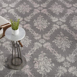 Nourison Tranquil Damask Grey/Pink 8' x 10' Area Rug, Easy Cleaning, Non Shedding, Bed Room, Living Room, Dining Room, Kitchen (8x10)