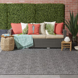Nourison Palamos Indoor/Outdoor Dark Grey 8'10" x 11'10" Area Rug, Easy Cleaning, Non Shedding, Bed Room, Living Room, Dining Room, Backyard, Deck, Patio (9x12)