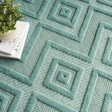 Nourison Versatile Indoor/Outdoor Aqua/Teal 8' x 10' Area-Rug, Easy-Cleaning, Non Shedding, Bed Room, Living Room, Dining Room, Deck, Backyard, Patio, High Traffic Area (8x10)