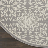 Nourison Jubilant Floral Ivory/Grey 8' x Round Area-Rug, Easy-Cleaning, Non Shedding, Bed Room, Living Room, Dining Room, Kitchen (8 Round)