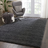 Nourison Malibu Shag Solid Dark Grey 6'7" x 9'6" Area-Rug, Easy-Cleaning, Non Shedding, Bed Room, Living Room, Dining Room, Kitchen (7x10)