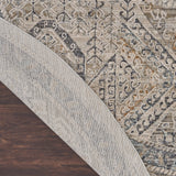 Nourison Nyle Traditional Ivory/Grey/Blue 7'10" x Round Area Rug, Easy Clean, Non Shedding, Bed Room, Living Room, Dining Room, Kitchen (8 Round)