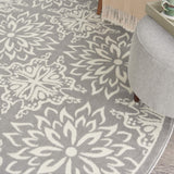 Nourison Jubilant Floral Ivory/Grey 8' x Round Area-Rug, Easy-Cleaning, Non Shedding, Bed Room, Living Room, Dining Room, Kitchen (8 Round)