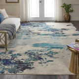Nourison Celestial Modern Abstract Ivory/Teal Blue 9' x 12' Area-Rug, Easy-Cleaning, Non Shedding, Bed Room, Living Room, Dining Room, Kitchen (9x12)
